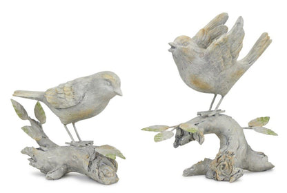 Perched Bird on Branch Figurine with Gold Accent (Set of 2)