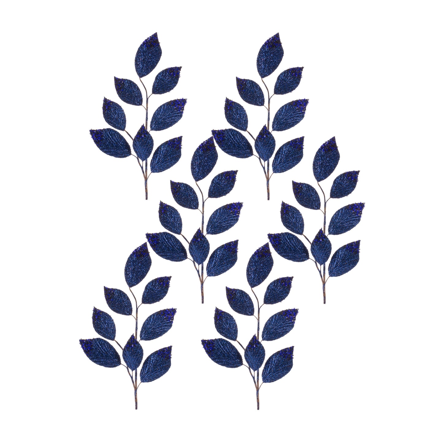 Navy Magnolia Leaf Spray with Bead Accent (Set of 6)