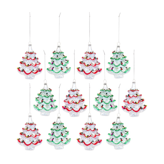 Glass Christmas Tree Ornament with Colored Lights String (Set of 12)