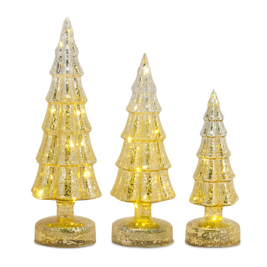 LED Lighted Mercury Glass Holiday Tree Décor (Set of 3)
