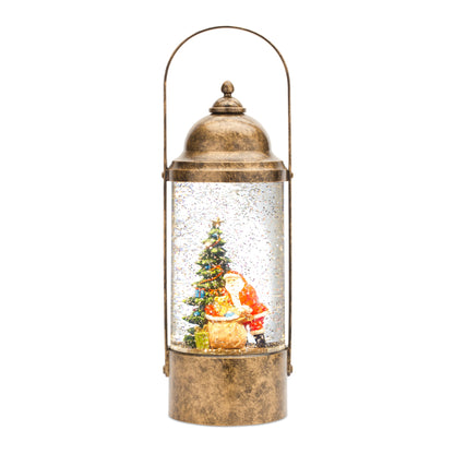 LED Snow Globe Lantern with Santa Scene 12"H