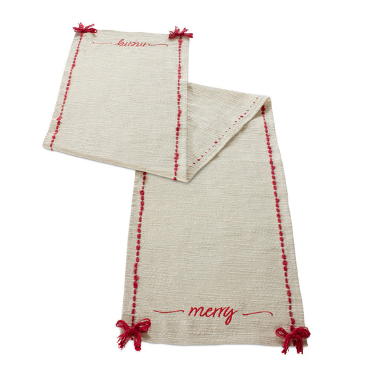 Ribbon Embroidered Merry Table Runner 72"L