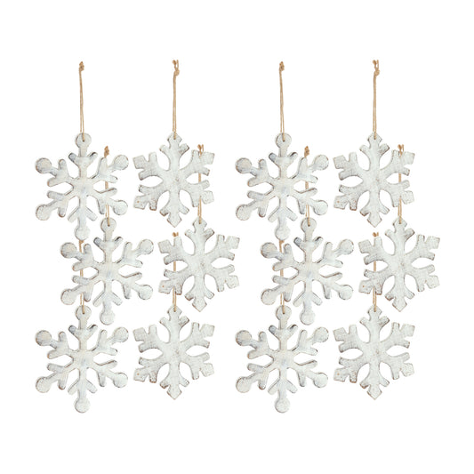 White Washed Wooden Snowflake Ornament (Set of 12)