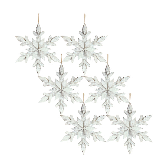 White Washed Wooden Snowflake Ornament (Set of 6)