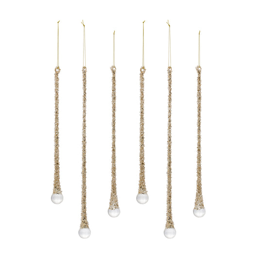 Gold Beaded Icicle Drop Ornament (Set of 6)