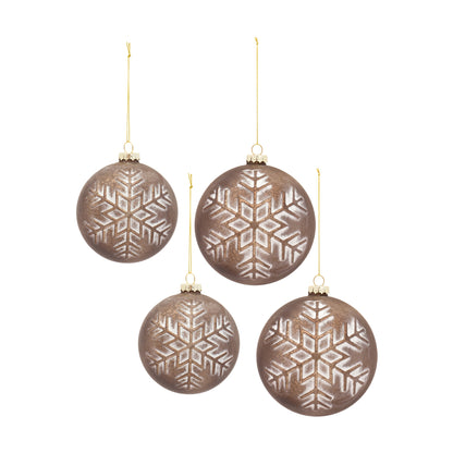 Bronze Glass Ball Ornament with Brushed Snowflake Design (Set of 6)