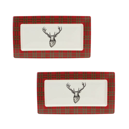 Winter Plaid Deer Platter (Set of 2)