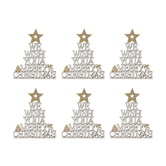 Wish You a Merry Christmas Wood Cut Out Sign (Set of 6)
