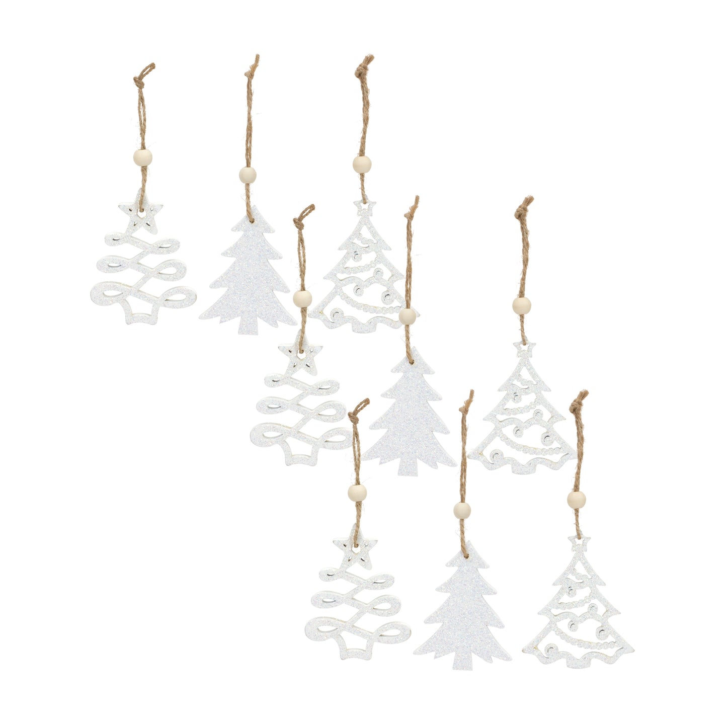 Wood Tree Tag Ornament with Beaded Hanger (Set of 9)