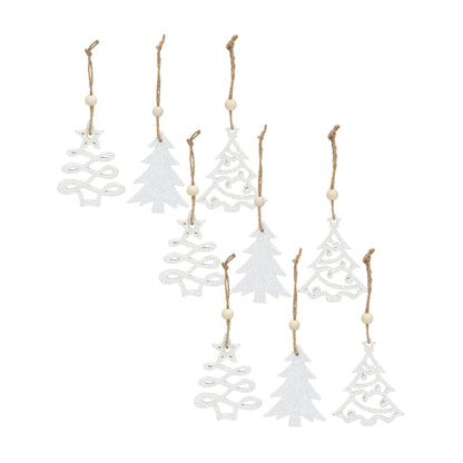 Wood Tree Tag Ornament with Beaded Hanger (Set of 9)