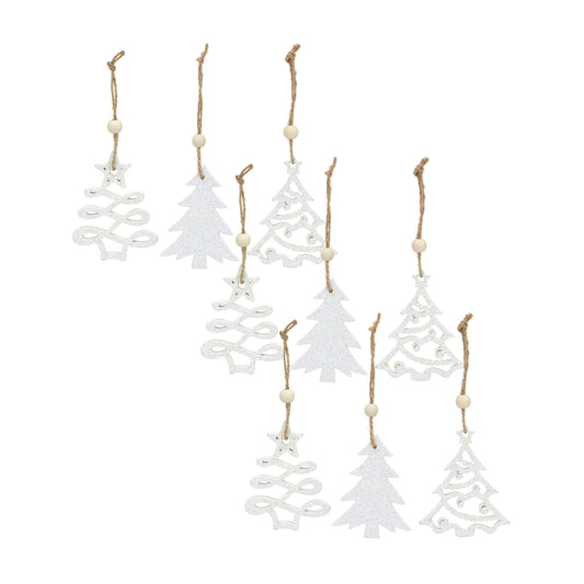 Wood Tree Tag Ornament with Beaded Hanger (Set of 9)