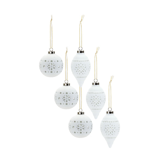 Porcelain Cut Out Ball Ornament with Nordic Design (Set of 6)