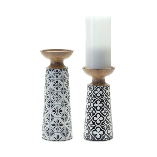 Black and White Ornamental Candle Holder (Set of 2)