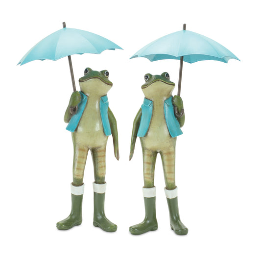 Garden Frog with Umbrella and Rainboot Accent (Set of 2)