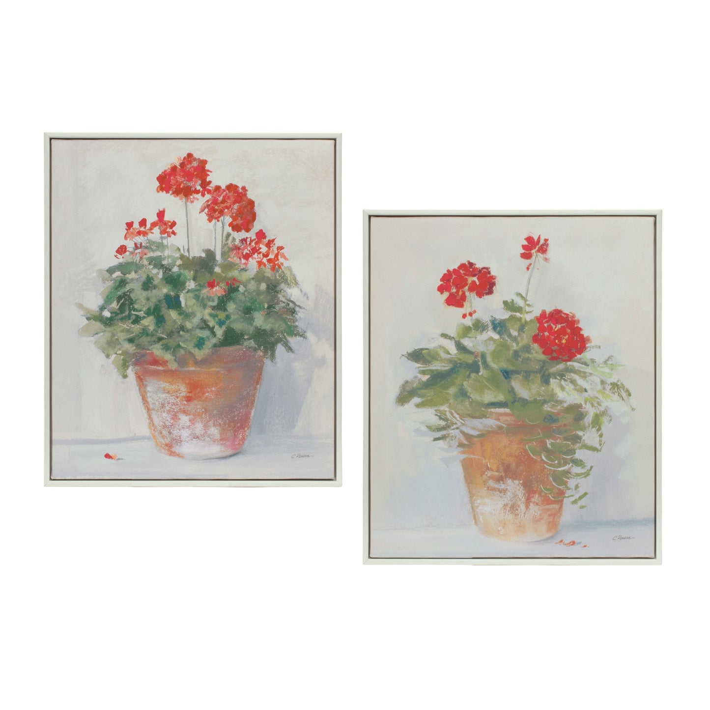 Framed Potted Geranium Print (Set of 2)