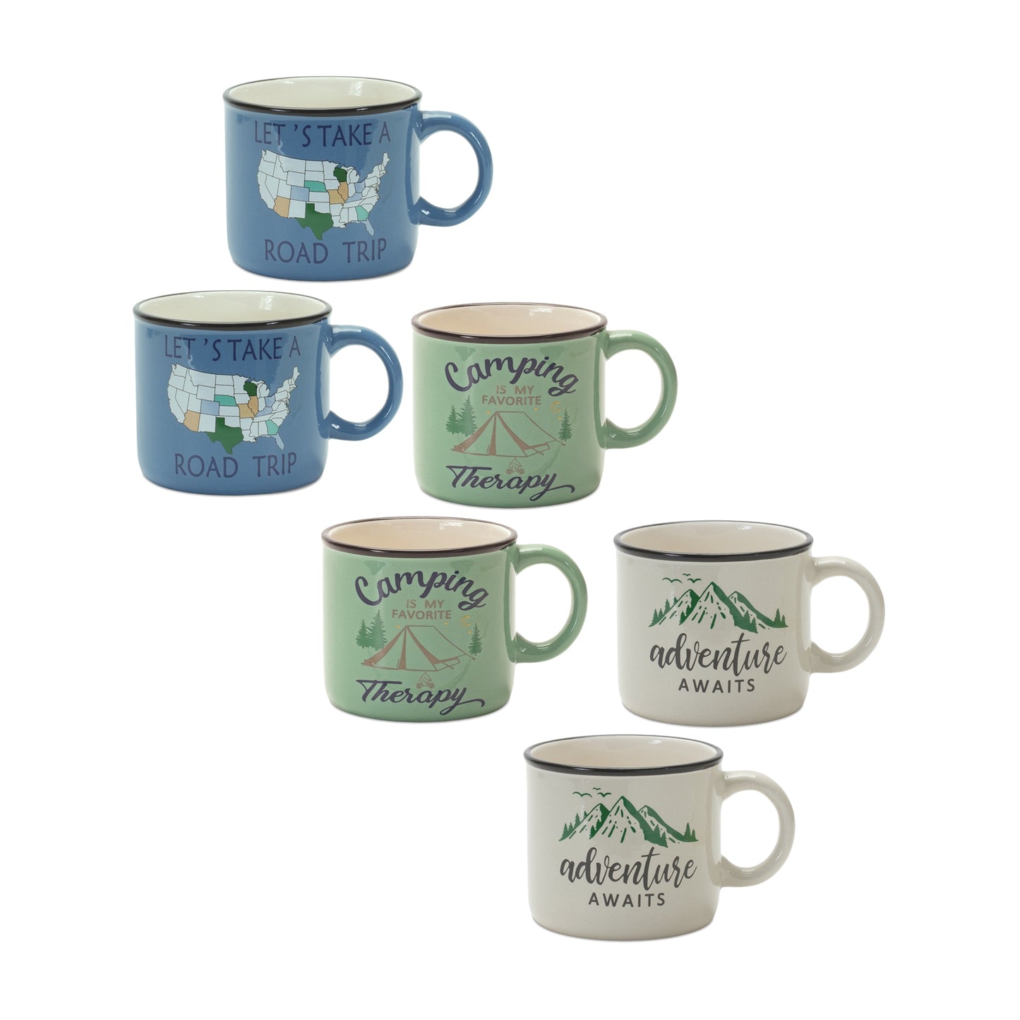 Ceramic Camping and Adventure Mug (Set of 6)