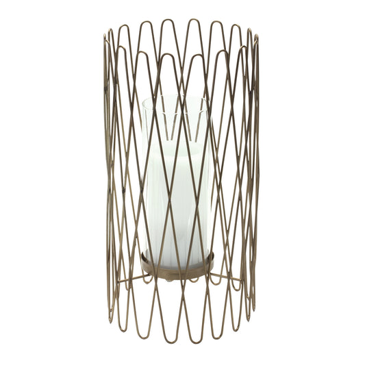 Geometric Iron Candle Holder with Glass Hurricane