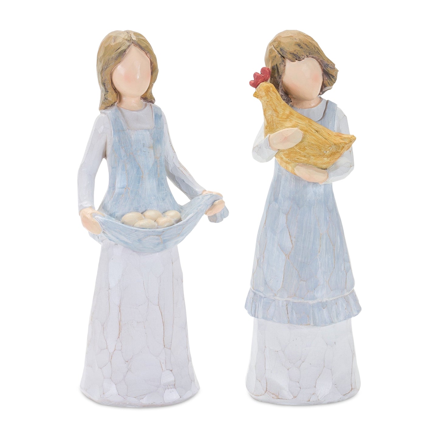 Farmhouse Girl Figurine with Chicken and Eggs Accent (Set of 2)