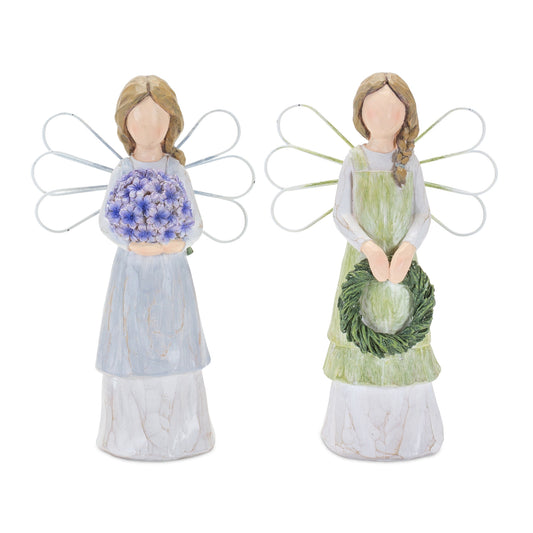 Farmhouse Angel Figurine with Floral Accent (Set of 2)