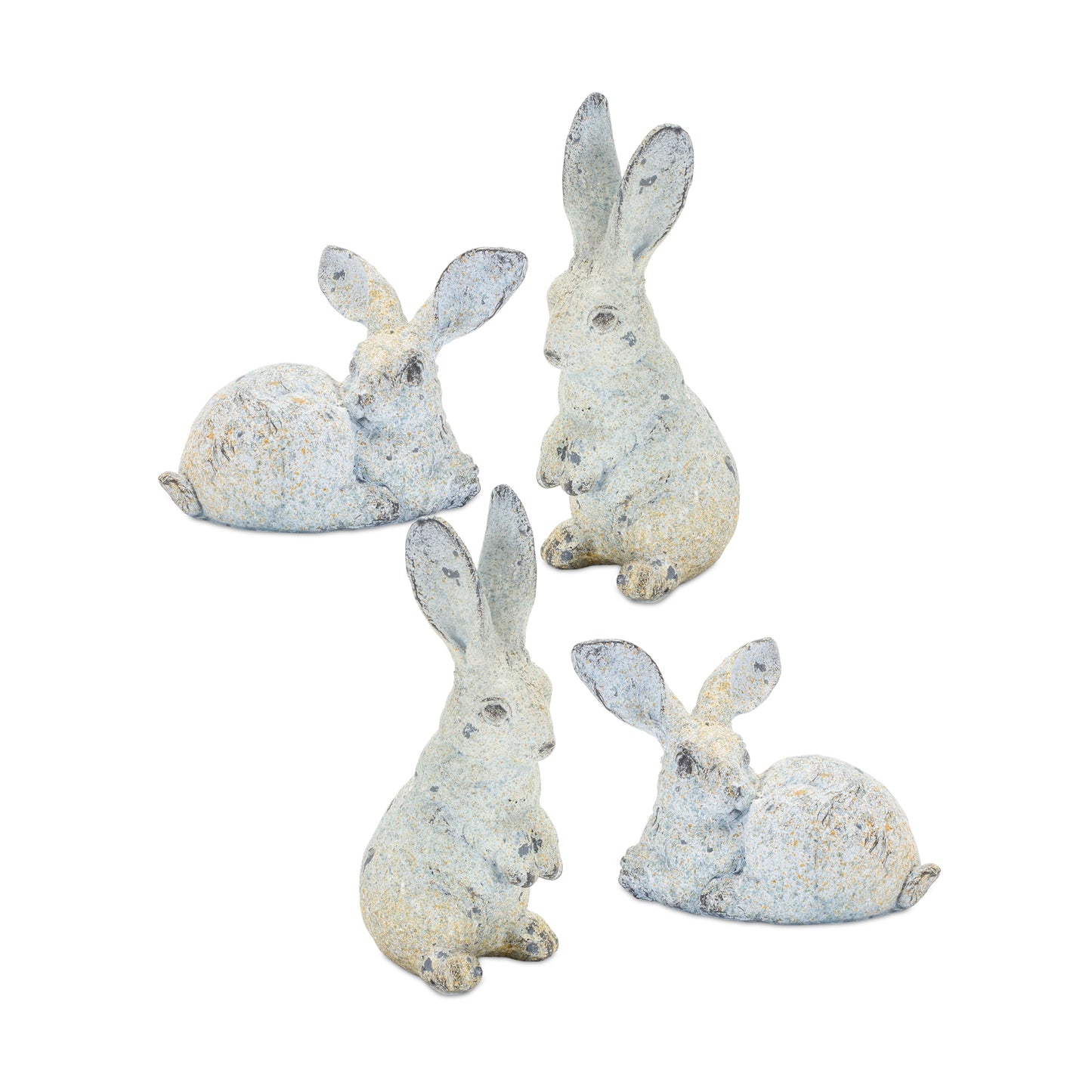 Weathered Stone Rabbit Statue with Distressed Finish (Set of 4)