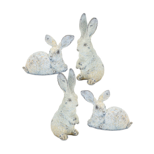 Weathered Stone Rabbit Statue with Distressed Finish (Set of 4)