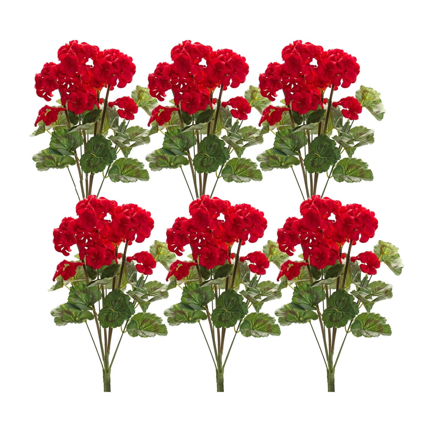 Bright Red Geranium Floral Bush (Set of 6)