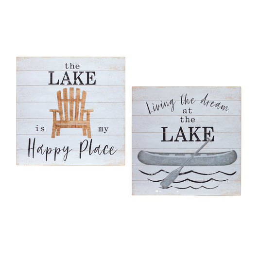 Wooden Lake Life Sentiment Sign (Set of 2)