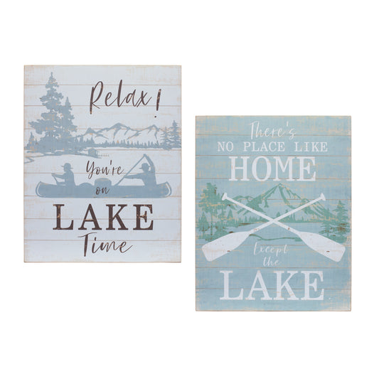 Wooden Lake Life Sentiment Sign (Set of 2)