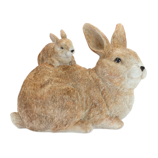 Stone Mother Rabbit and Baby Bunny Figurine 9.75"L