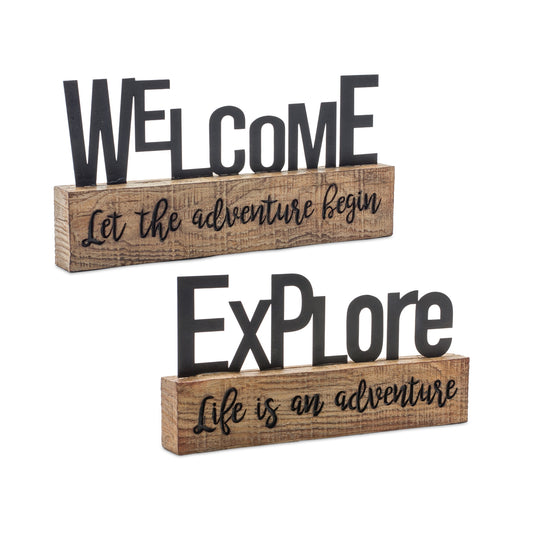 Explore and Welcome Tabletop Sentiment Sign (Set of 2)