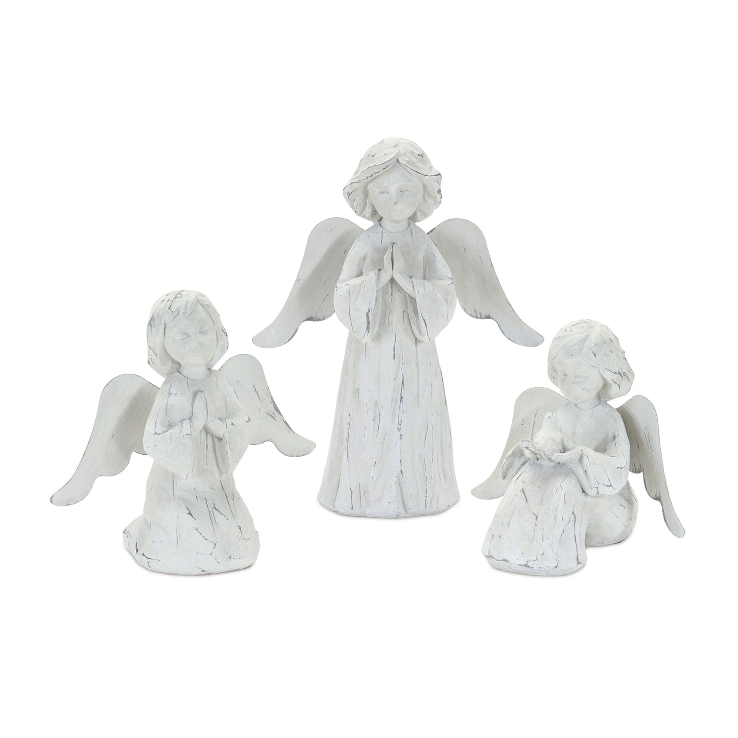 Praying Angel Figurine with White Washed Finish (Set of 3)