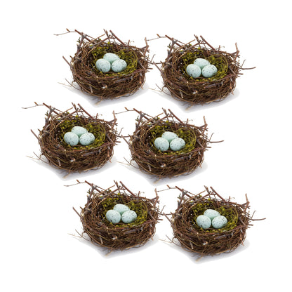 Natural Twig Bird Nest with Speckled Egg Accent (Set of 6)