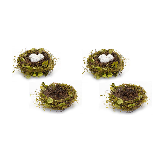 Natural Twig Bird Nest with Speckled Egg Accent (Set of 4)