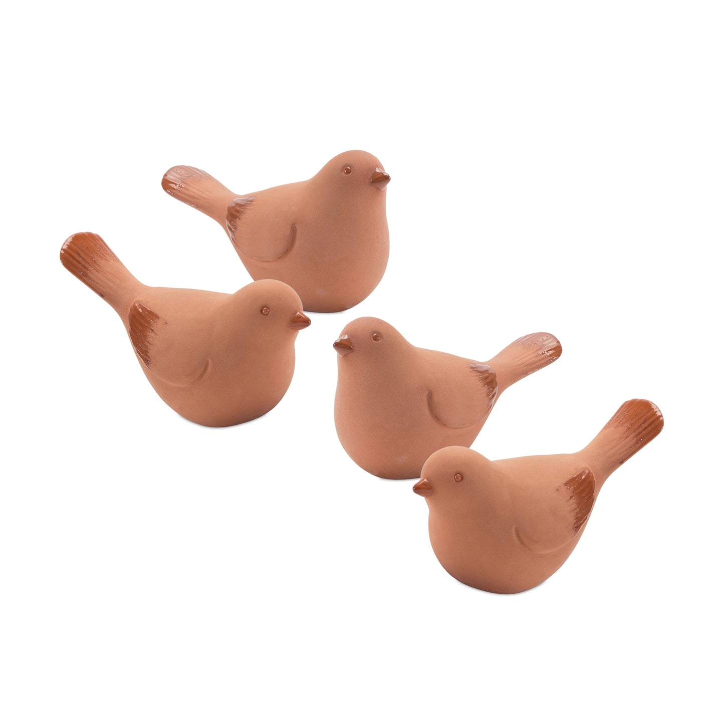 Terra Cotta Bird Figurine with Glazed Accents (Set of 2)