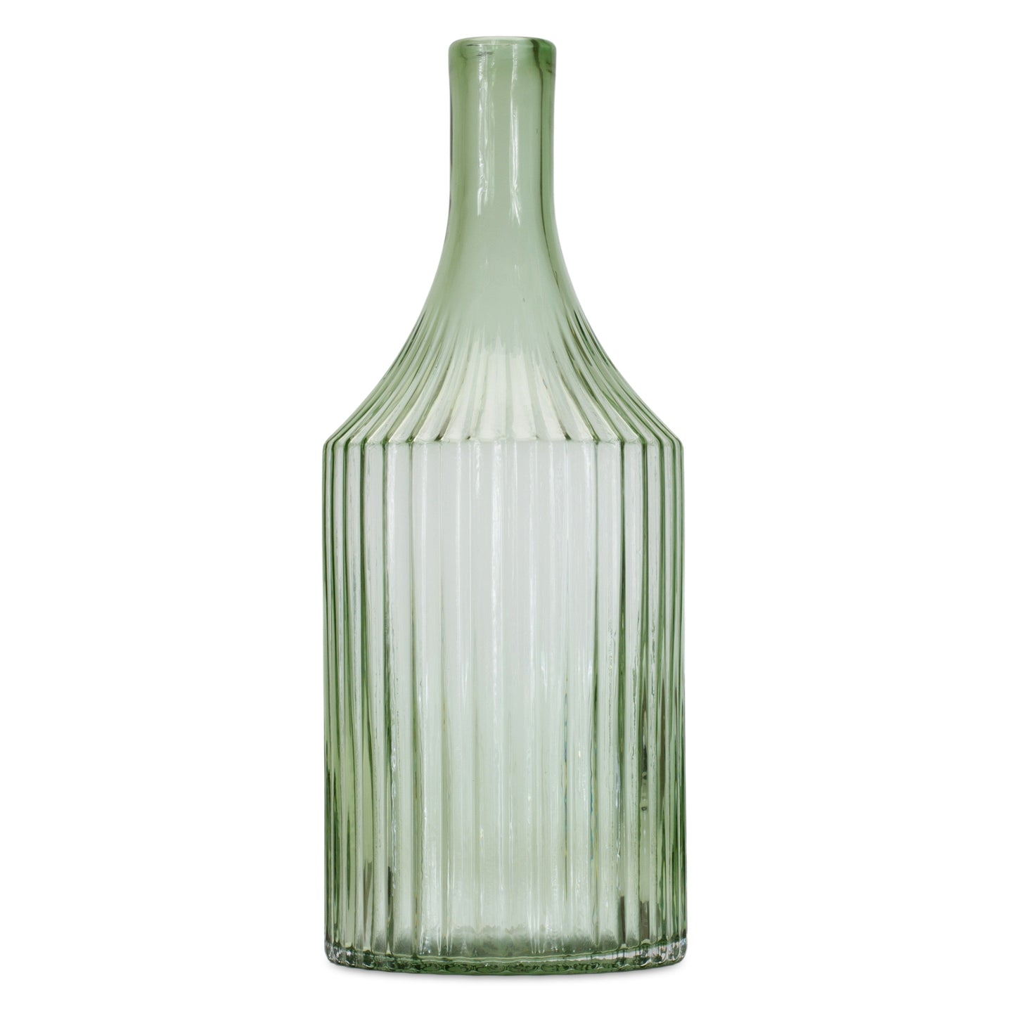 Sage Ribbed Glass Bottle Neck Vase 14"H