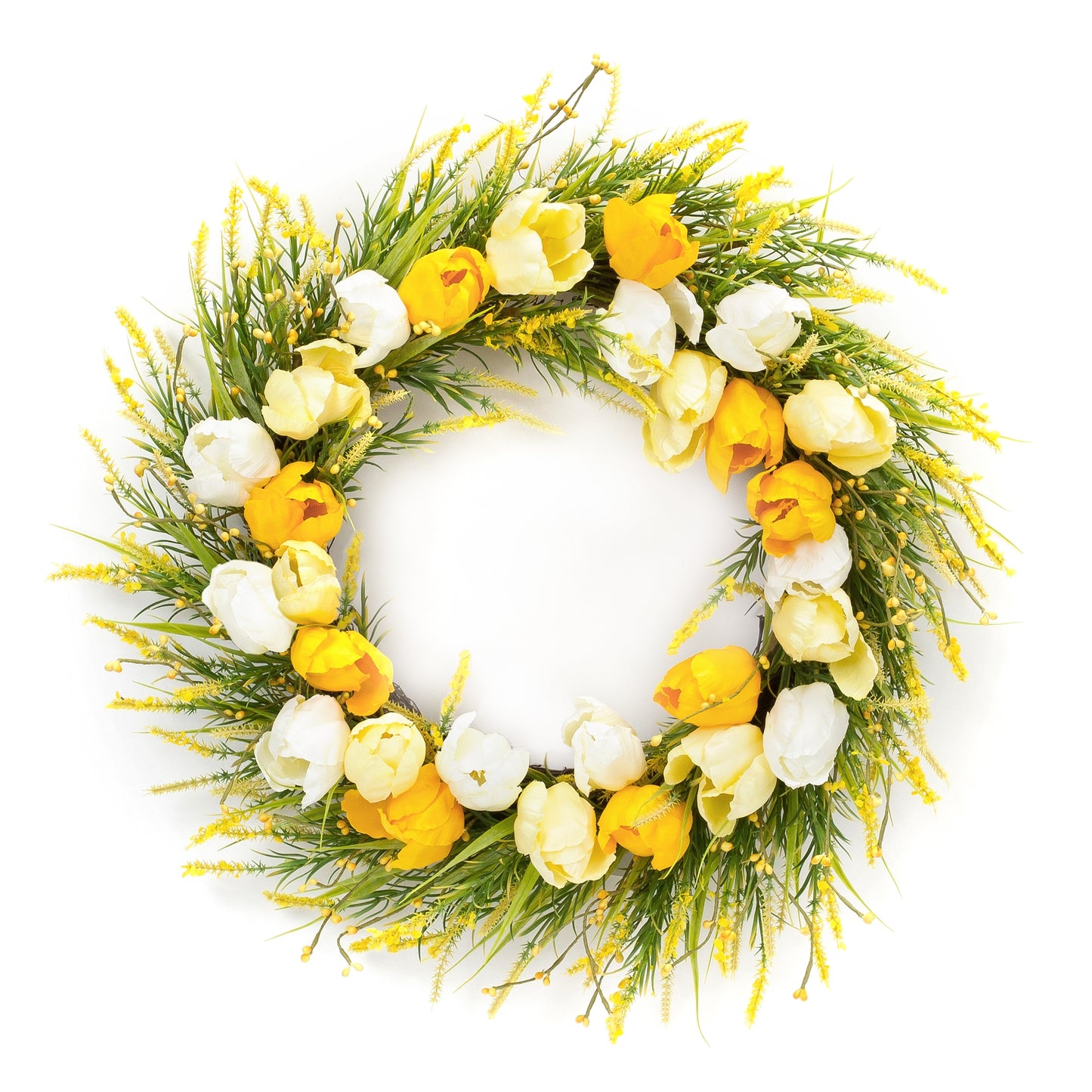 Spring Tulip and Forsythia Floral Wreath 21"D