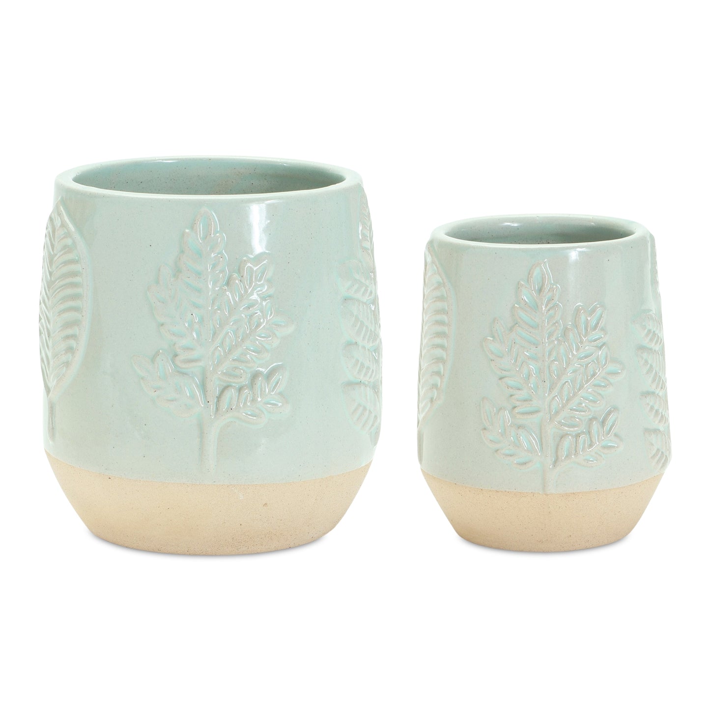 Two-Tone Porcealin Planter with Leaf Design (Set of 2)