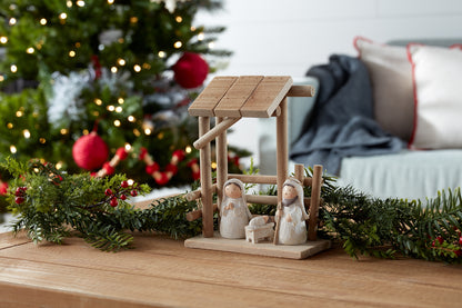 Wooden Creche Nativity Scene 9"H