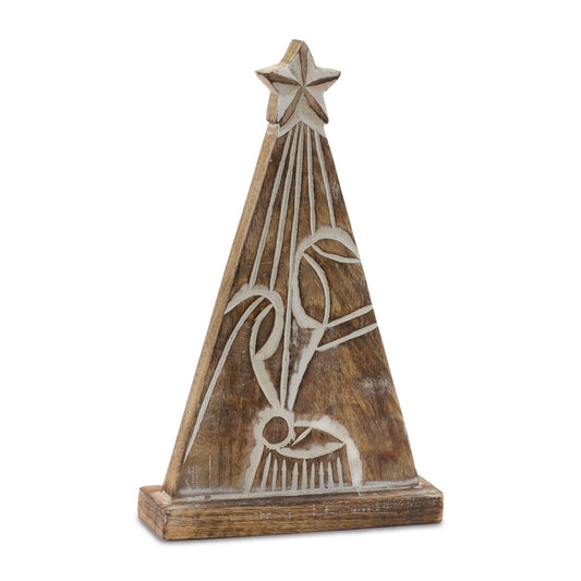 Wood Carved Nativity Tree (Set of 2)
