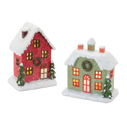 Lighted Winter Village Houses (Set of 2)