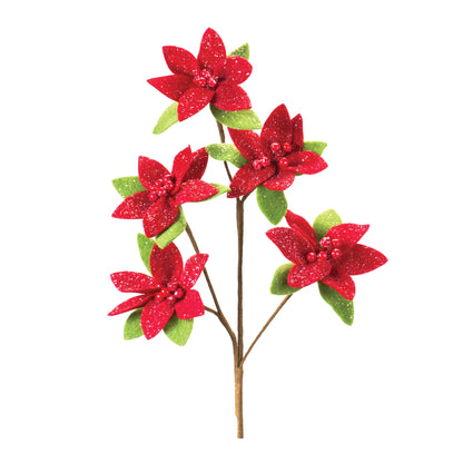 Glittered Poinsettia Flower Spray (Set of 6)