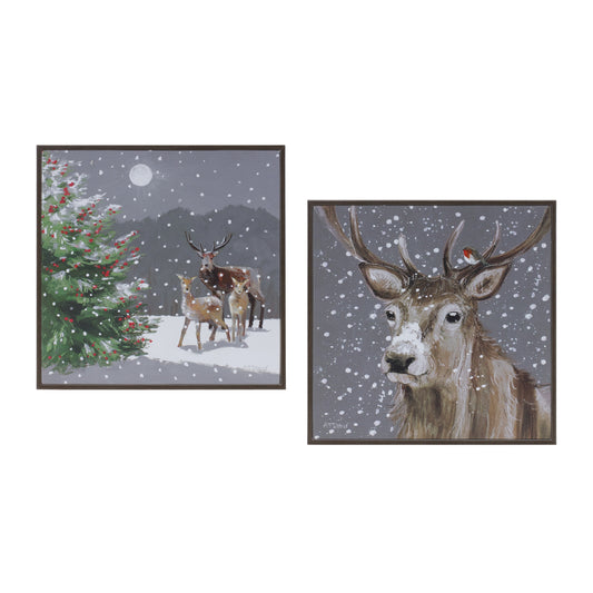 Framed Winter Deer Wall Art (Set of 2)