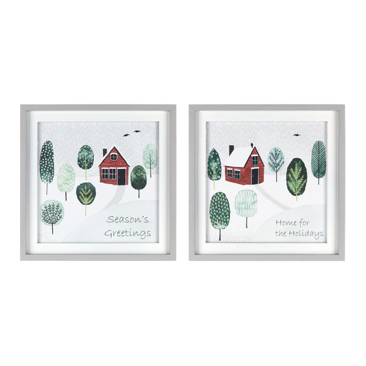 Framed Winter Cabin Wall Art (Set of 2)