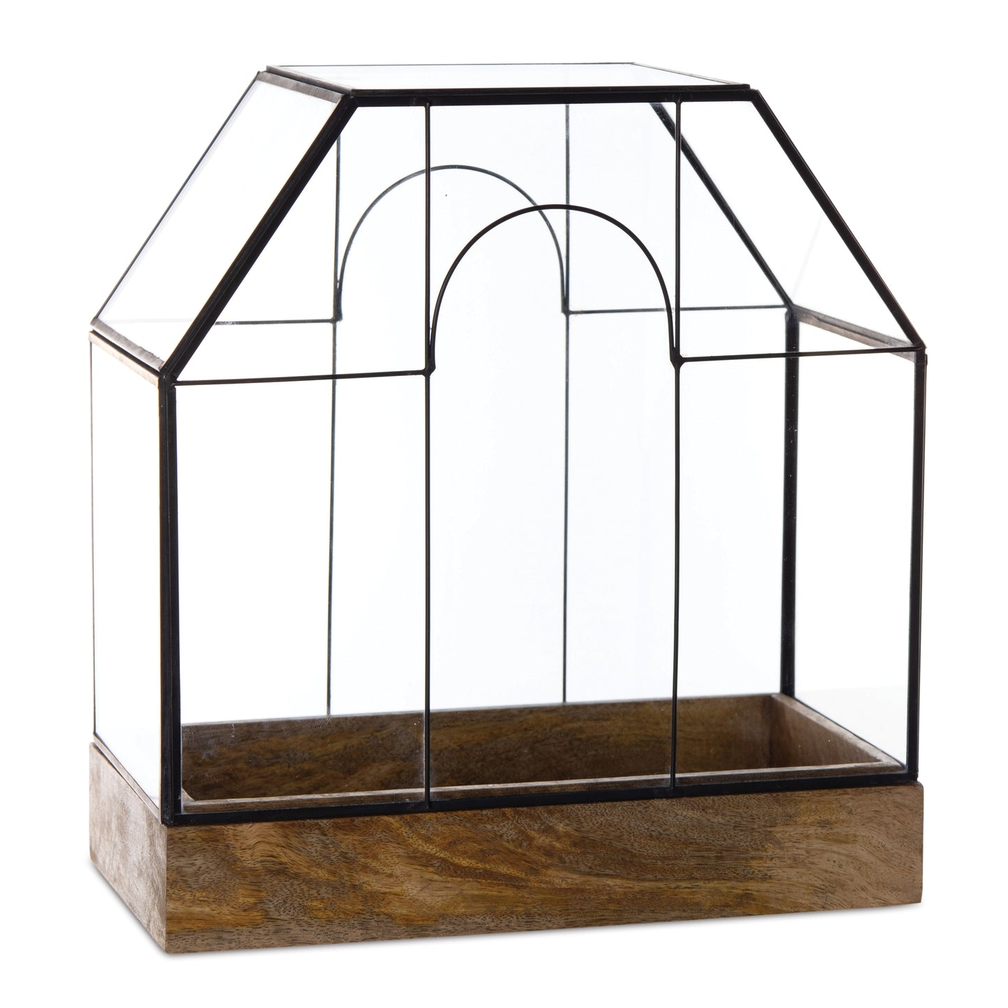 Glass Terrarium with Wood Base 12.75"H