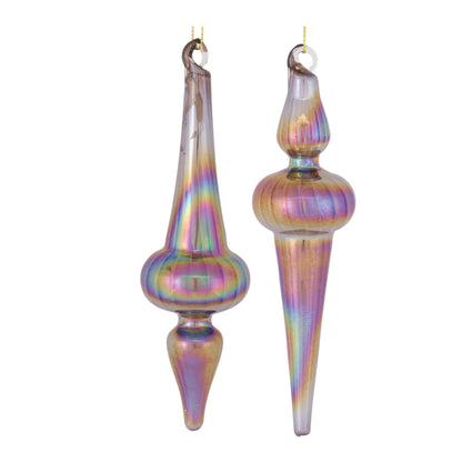 Irredescent Glass Finial Drop Ornament (Set of 12)