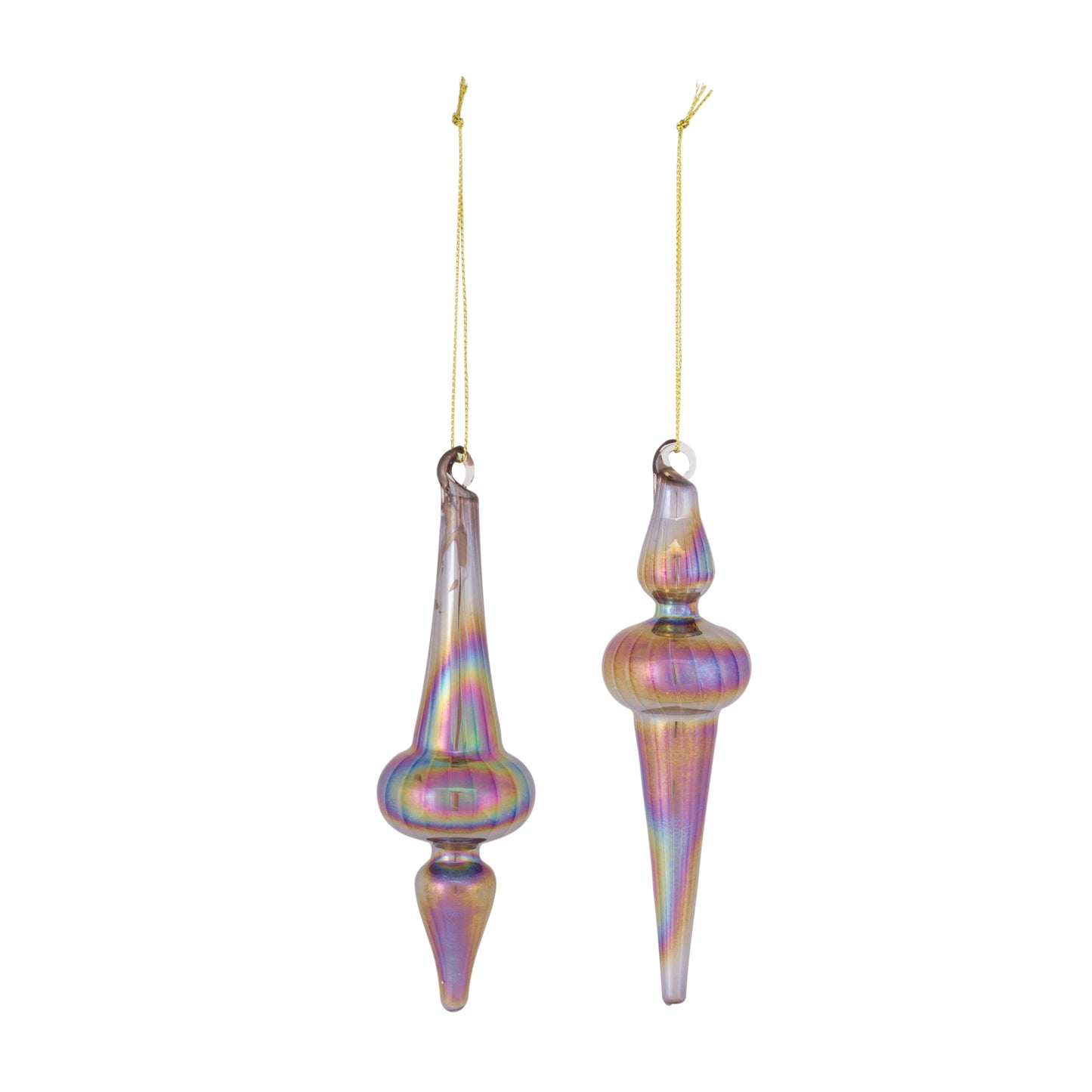 Irredescent Glass Finial Drop Ornament (Set of 12)