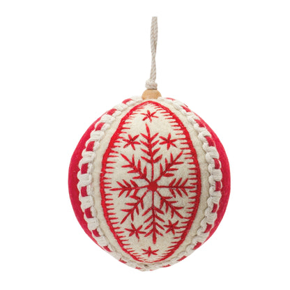 Embroidered Wool Ball Ornament (Set of 4)