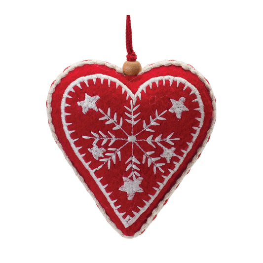 Embroidered Wool Heart Ornament (Set of 6)