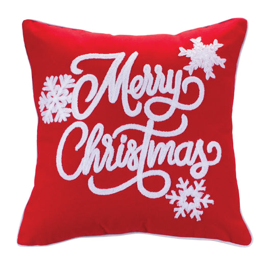 Embroidered Merry Christmas Pillow 16"SQ