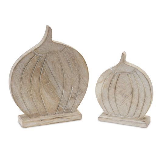 Wood Carved Pumpkin Décor (Set of 2)